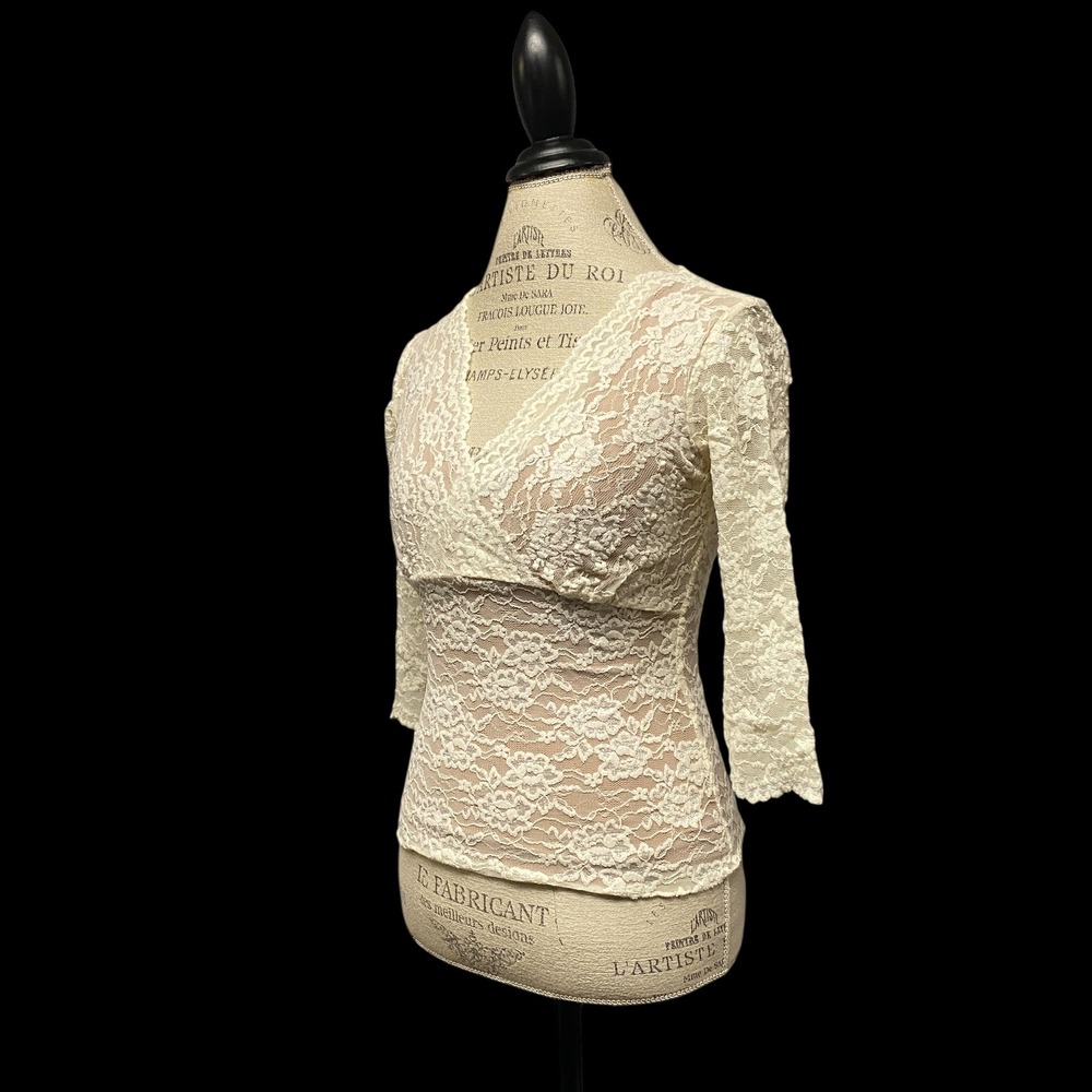 Vintage Y2K Top XS Cabi Lace Overlay Fairy Babydoll Coquette Ivory Romantic - Picture 10 of 10